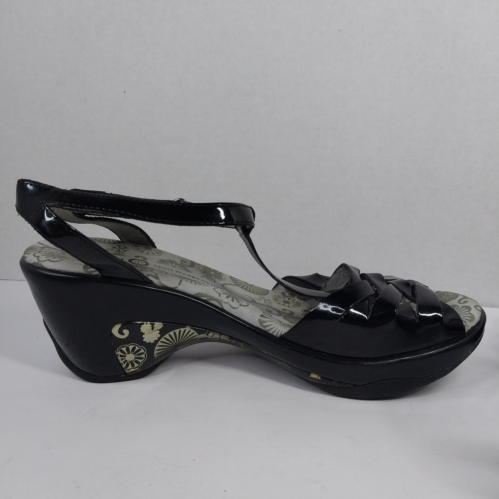Jambu Sport Wedge Camden Size 9 M Glossy Black T-Strap Sandals Shoes - Picture 7 of 13